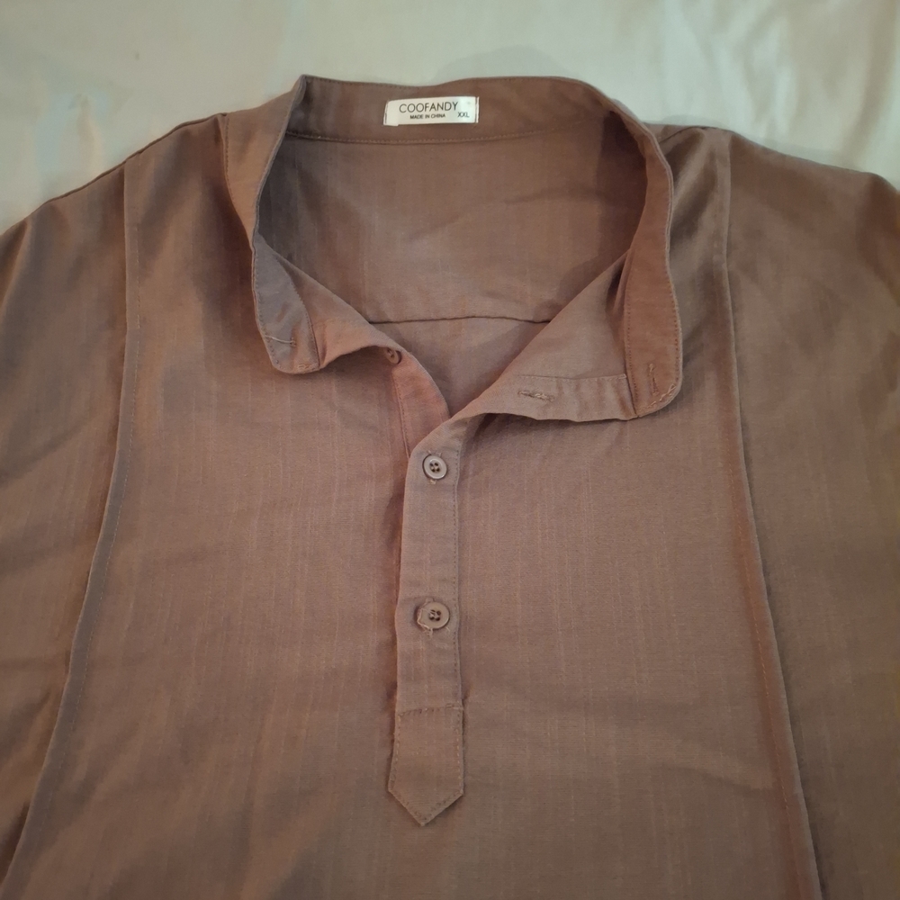 Coofandy Men's Brown Casual Short Sleeve Shirt - Picture 5 of 9